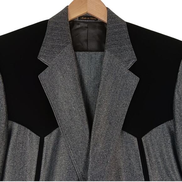 Circle S Dallas Texas Vintage Western Yoke Suit 46L SilverBlack Rockabilly Dance - Picture 1 of 16